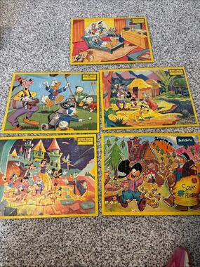 Walt Disney's Inlaid Puzzle Lot Vintage Disney Puzzle Set Yellow Multicolor